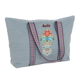 bolso portamoños con diseño de flores. bolso fallera. bolso personalizado