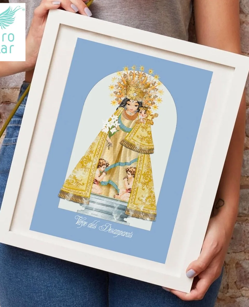 Un nuevo regalo fallero, el Nuevo Marco con un nuevo diseño super elegante de la Mare de Deu. Medida 20 x 25 cm. Un recuerdo que guardará siempre de su reinado con muchísima ilusión.