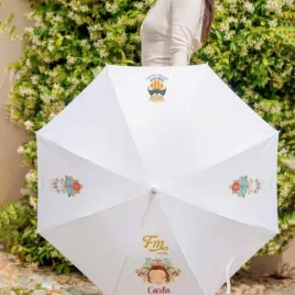 Paraguas fallero personalizado para fallera y fallero. Dos diseños exclusivos: ilustración o inicial del nombre. Personalizado con nombre, cargo y año fallero. 130 cm de diámetro